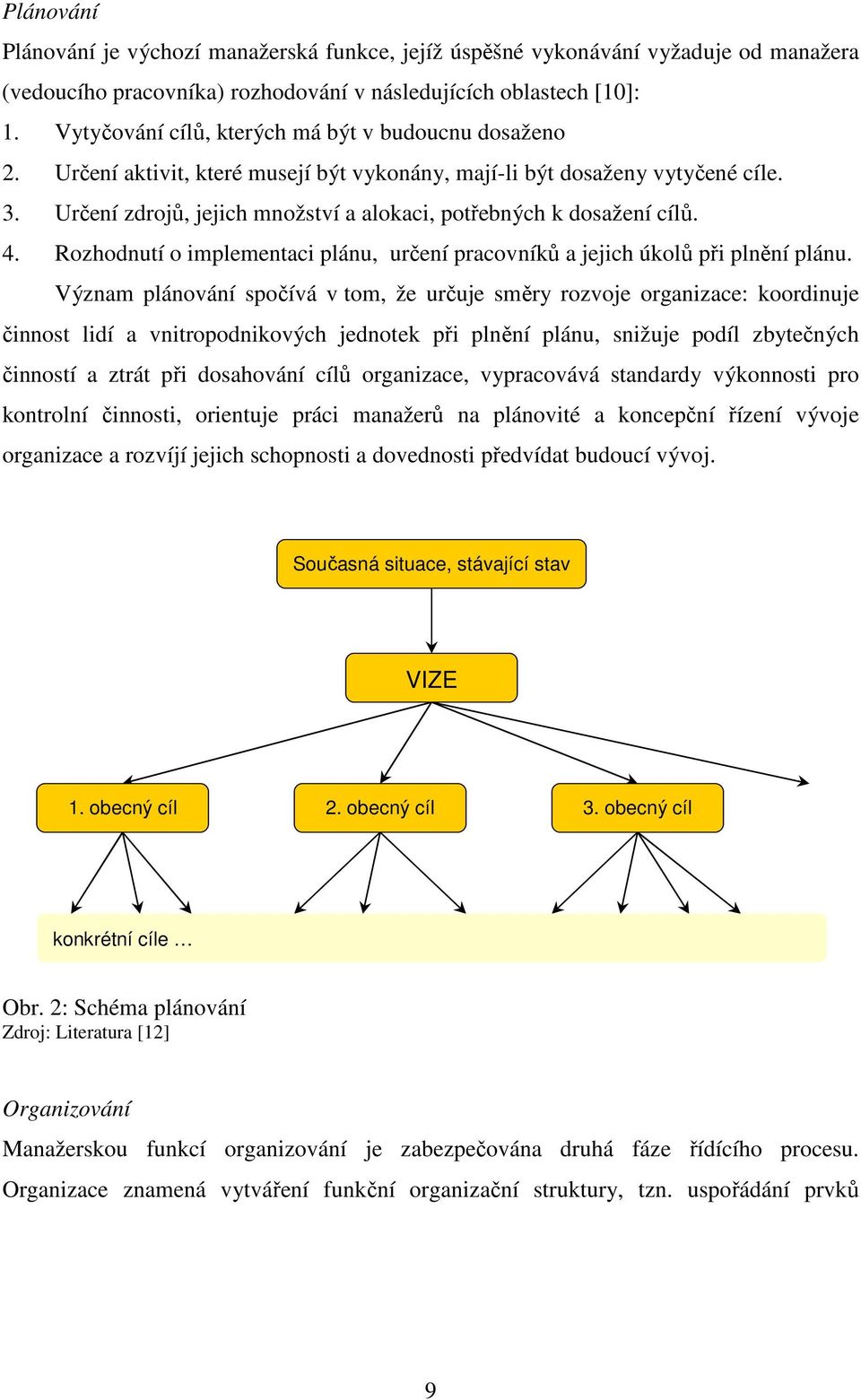 Určení zdrojů, jejich množství a alokaci, potřebných k dosažení cílů. 4. Rozhodnutí o implementaci plánu, určení pracovníků a jejich úkolů při plnění plánu.