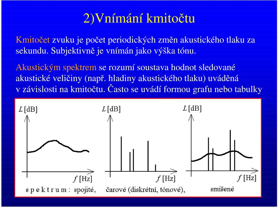 Akustickým spektrem se rozumí soustava hodnot sledované akustické veličiny