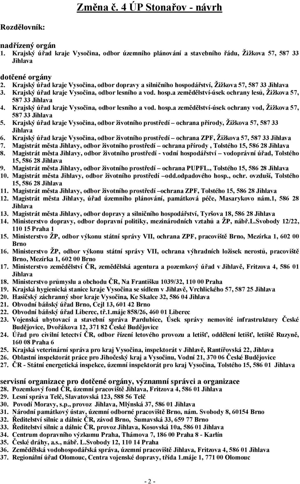 Krajský úřad kraje Vysočina, odbor lesního a vod. hosp.a zemědělství-úsek ochrany vod, Žižkova 57, 587 33 Jihlava 5.