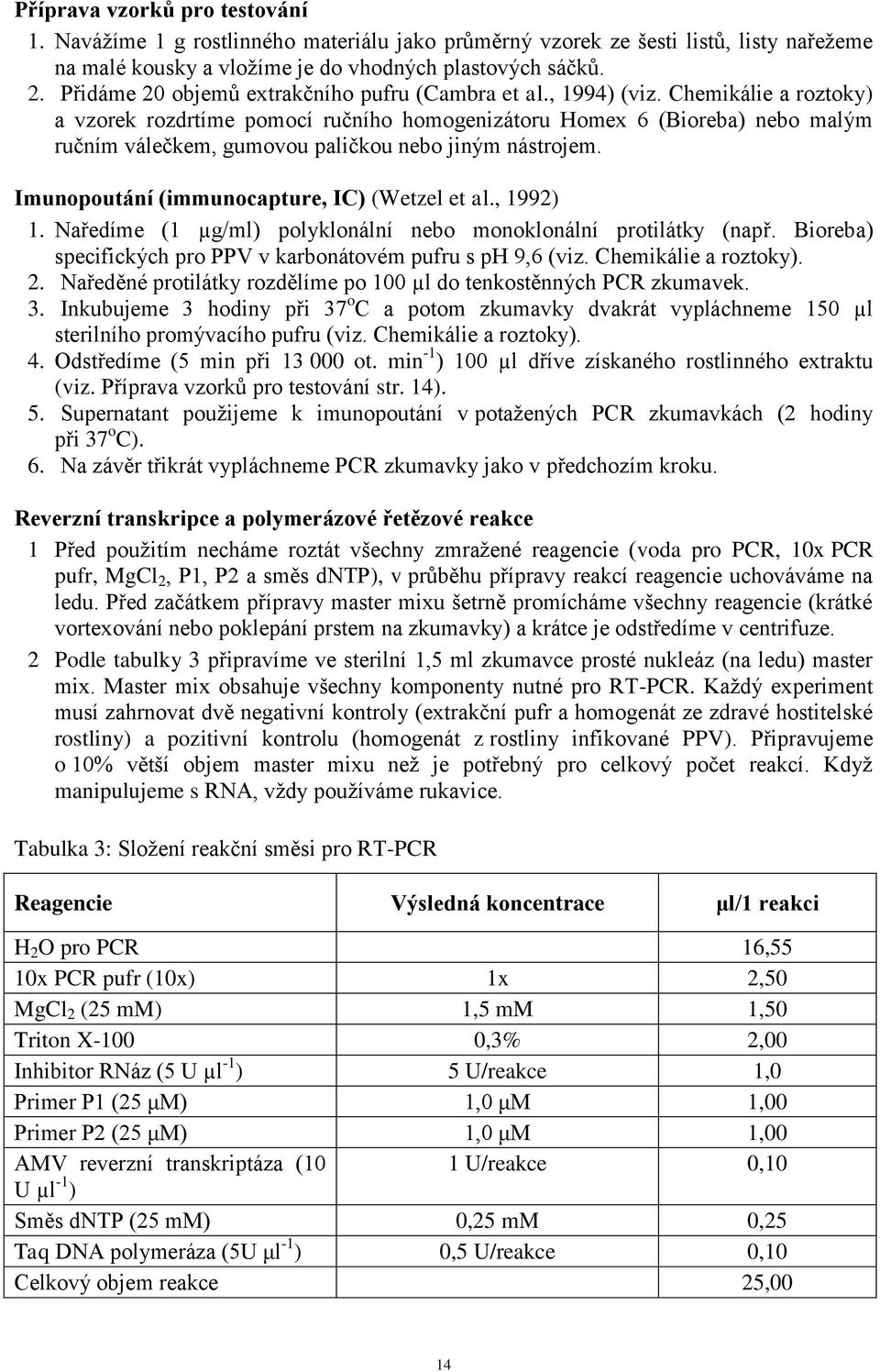 Chemikálie a roztoky) a vzorek rozdrtíme pomocí ručního homogenizátoru Homex 6 (Bioreba) nebo malým ručním válečkem, gumovou paličkou nebo jiným nástrojem.