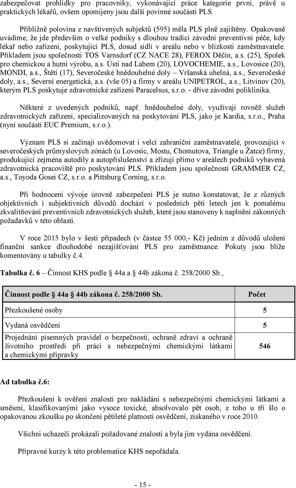 Opakovaně uvádíme, že jde především o velké podniky s dlouhou tradicí závodní preventivní péče, kdy lékař nebo zařízení, poskytující PLS, dosud sídlí v areálu nebo v blízkosti zaměstnavatele.