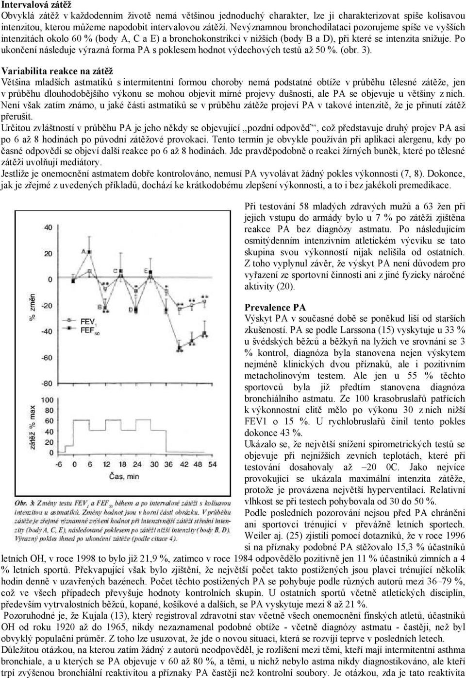 Po ukončení následuje výrazná forma PA s poklesem hodnot výdechových testů až 50 %. (obr. 3).