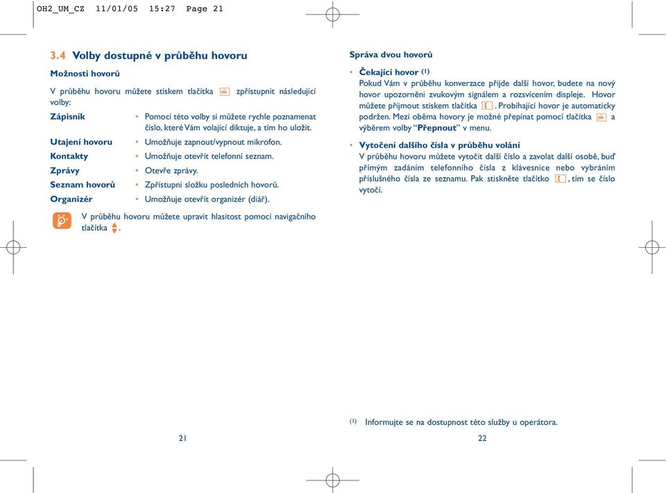 volající diktuje, a tím ho uložit. Utajení hovoru Umožňuje zapnout/vypnout mikrofon. Kontakty Umožňuje otevřít telefonní seznam. Zprávy Otevře zprávy.