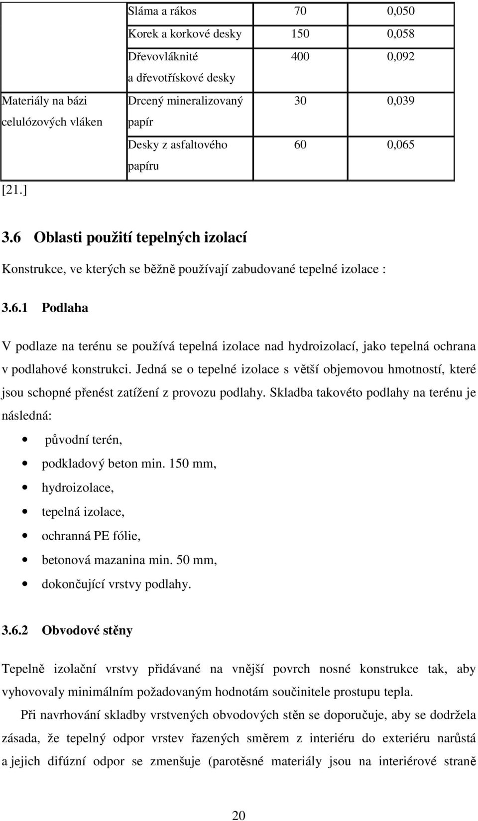 6 Oblasti použití tepelných izolací Konstrukce, ve kterých se běžně používají zabudované tepelné izolace : 3.6.1 Podlaha V podlaze na terénu se používá tepelná izolace nad hydroizolací, jako tepelná ochrana v podlahové konstrukci.