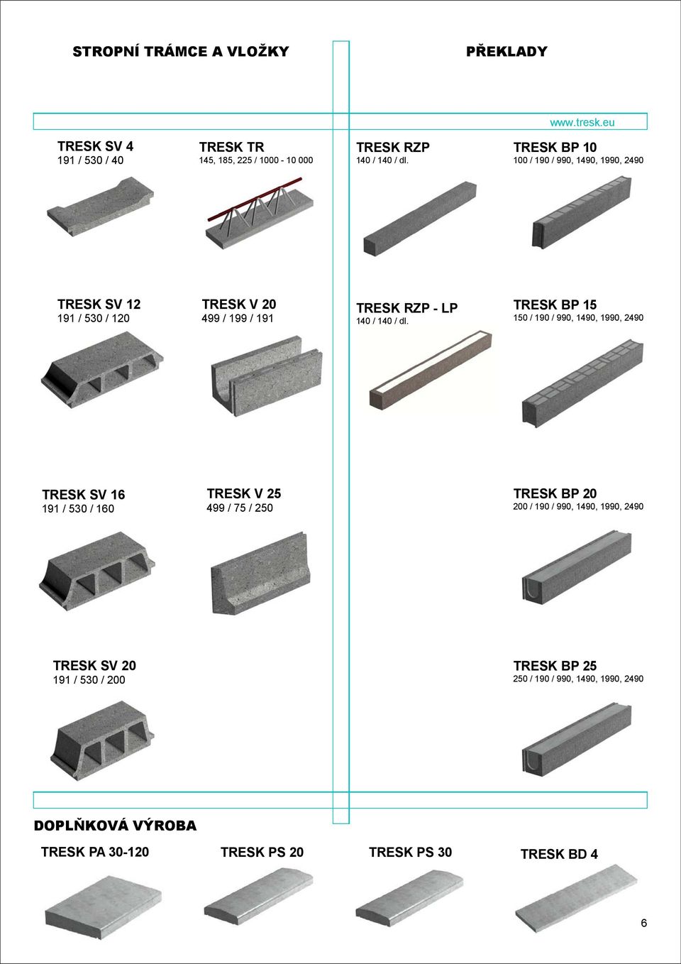 TRESK BP 15 150 / 190 / 990, 1490, 1990, 2490 TRESK SV 16 191 / 530 / 160 TRESK V 25 499 / 75 / TRESK BP 20 / 190 / 990, 1490,