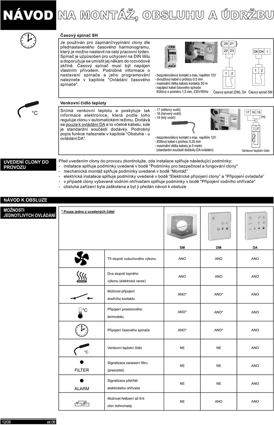 Podrobné informace o nastavení spínače a jeho programování naleznete v kapitole "Ovládání časového spínače". 1 2 1 2 - bezpotenciálový kontakt s ma.