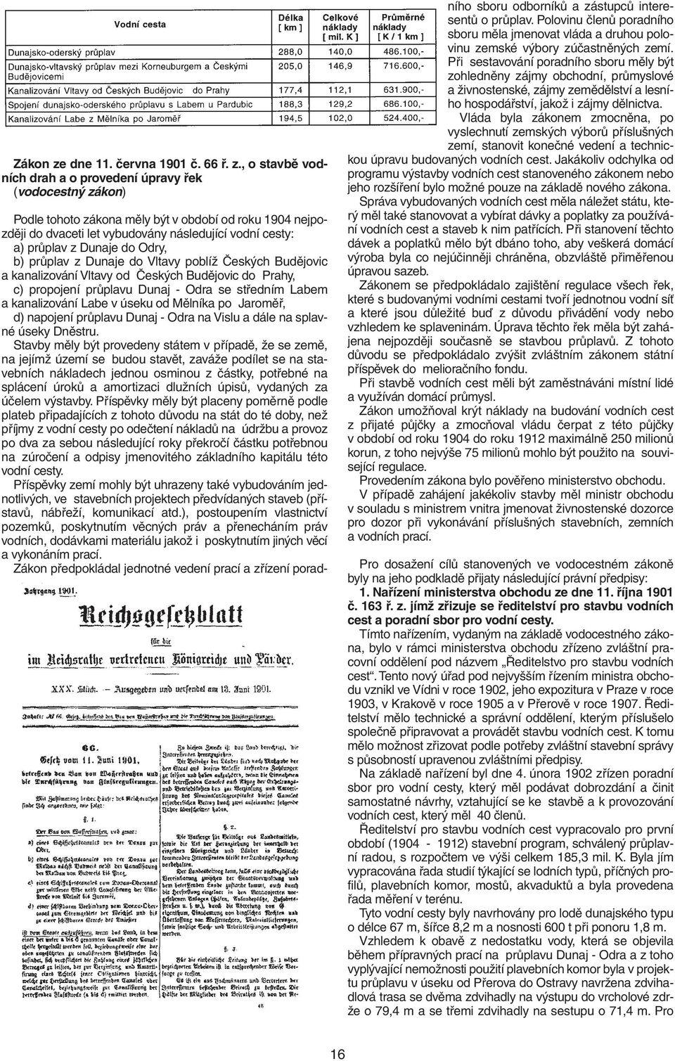 , o stavbě vodních drah a o provedení úpravy řek (vodocestný zákon) Podle tohoto zákona měly být v období od roku 1904 nejpozději do dvaceti let vybudovány následující vodní cesty: a) průplav z