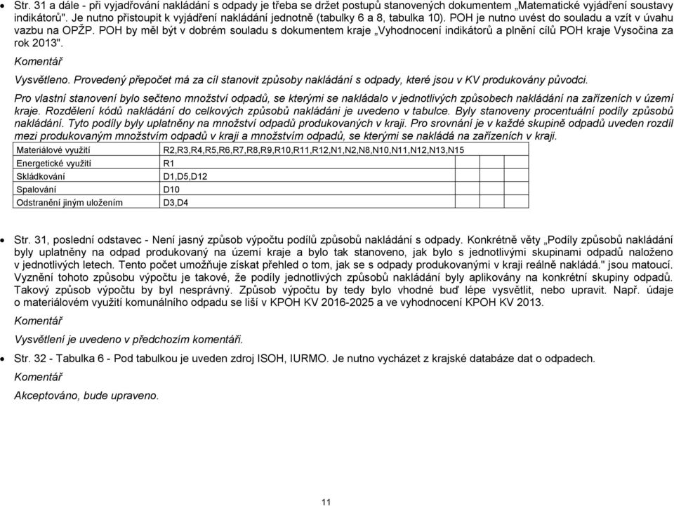 POH by měl být v dobrém souladu s dokumentem kraje Vyhodnocení indikátorů a plnění cílů POH kraje Vysočina za rok 2013". Vysvětleno.