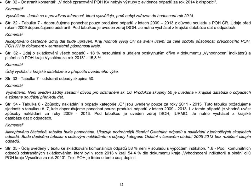 32 - Tabulka 7 - doporučujeme ponechat pouze produkce odpadů v letech 2009 2013 z důvodu souladu s POH ČR. Údaje před rokem 2009 doporučujeme odstranit. Pod tabulkou je uveden zdroj ISOH.