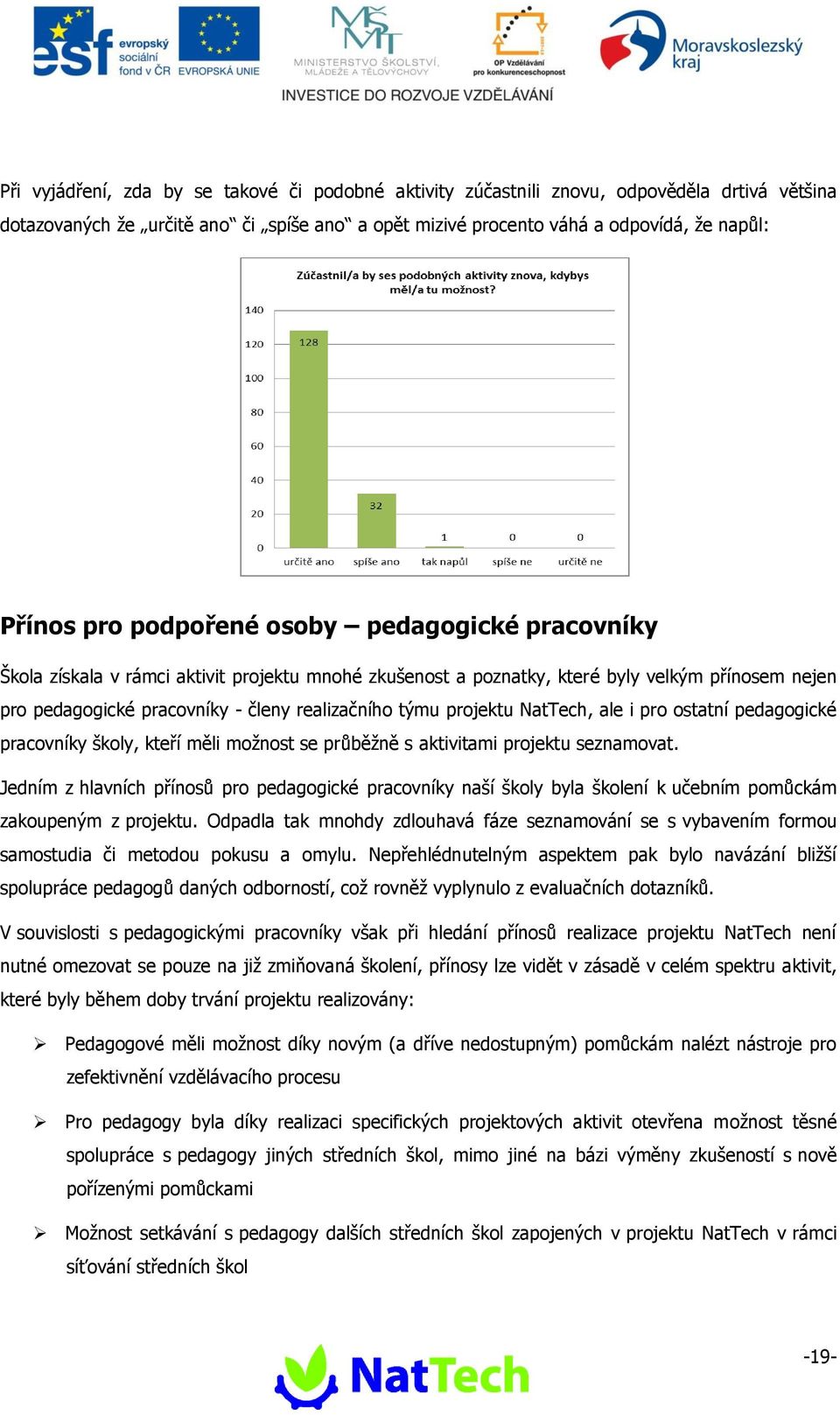 projektu NatTech, ale i pro ostatní pedagogické pracovníky školy, kteří měli možnost se průběžně s aktivitami projektu seznamovat.