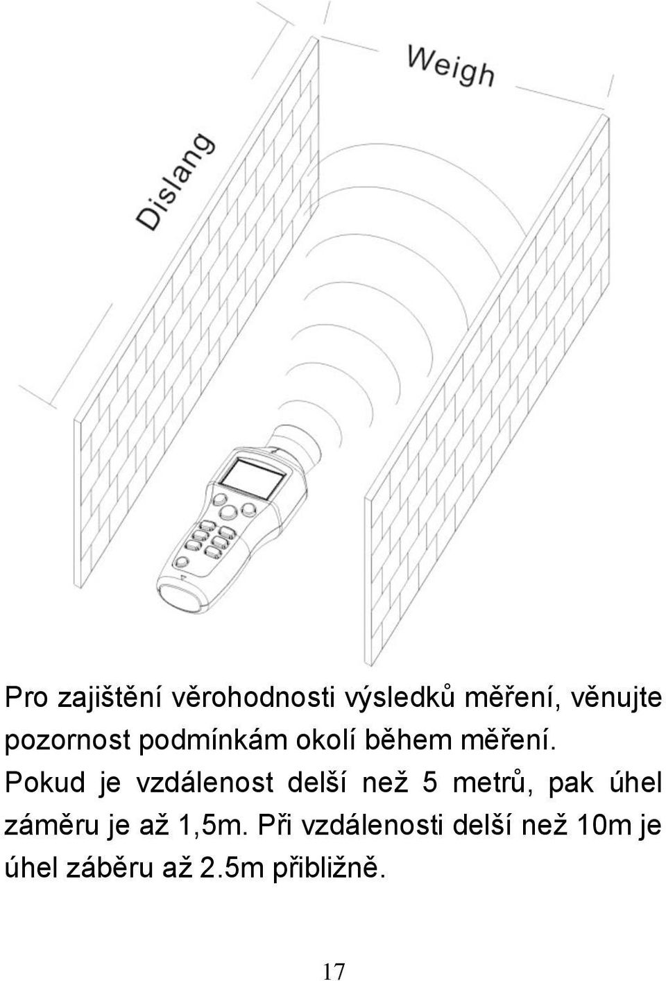 Pokud je vzdálenost delší než 5 metrů, pak úhel záměru