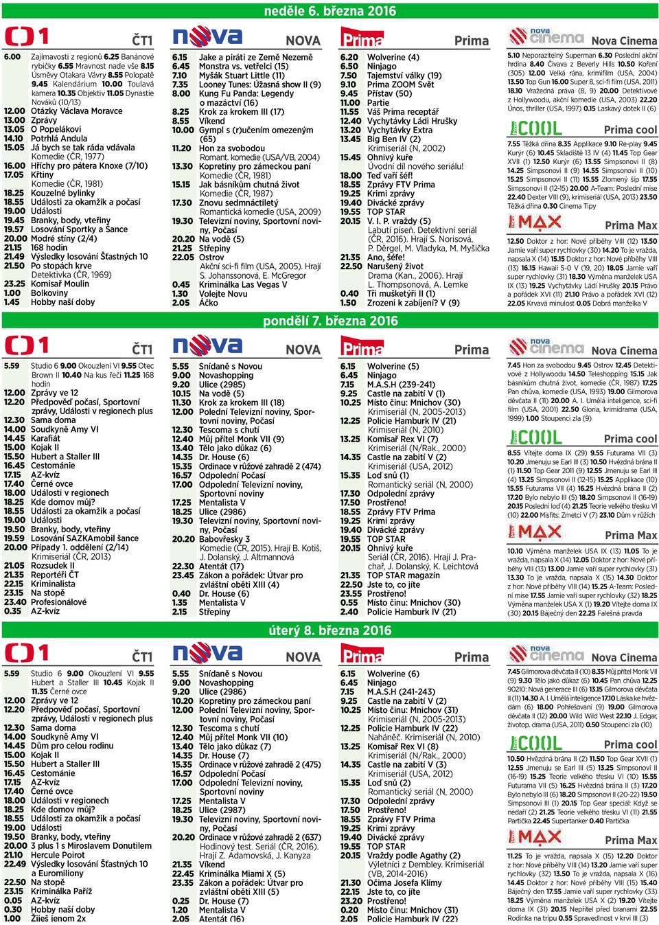 05 Křtiny Komedie (ČR, 1981) 18.25 Kouzelné bylinky 18.55 Události za okamžik apočasí 19.00 Události 19.45 Branky, body, vteřiny 19.57 Losování Sportky ašance 20.00 Modré stíny (2/4) 21.