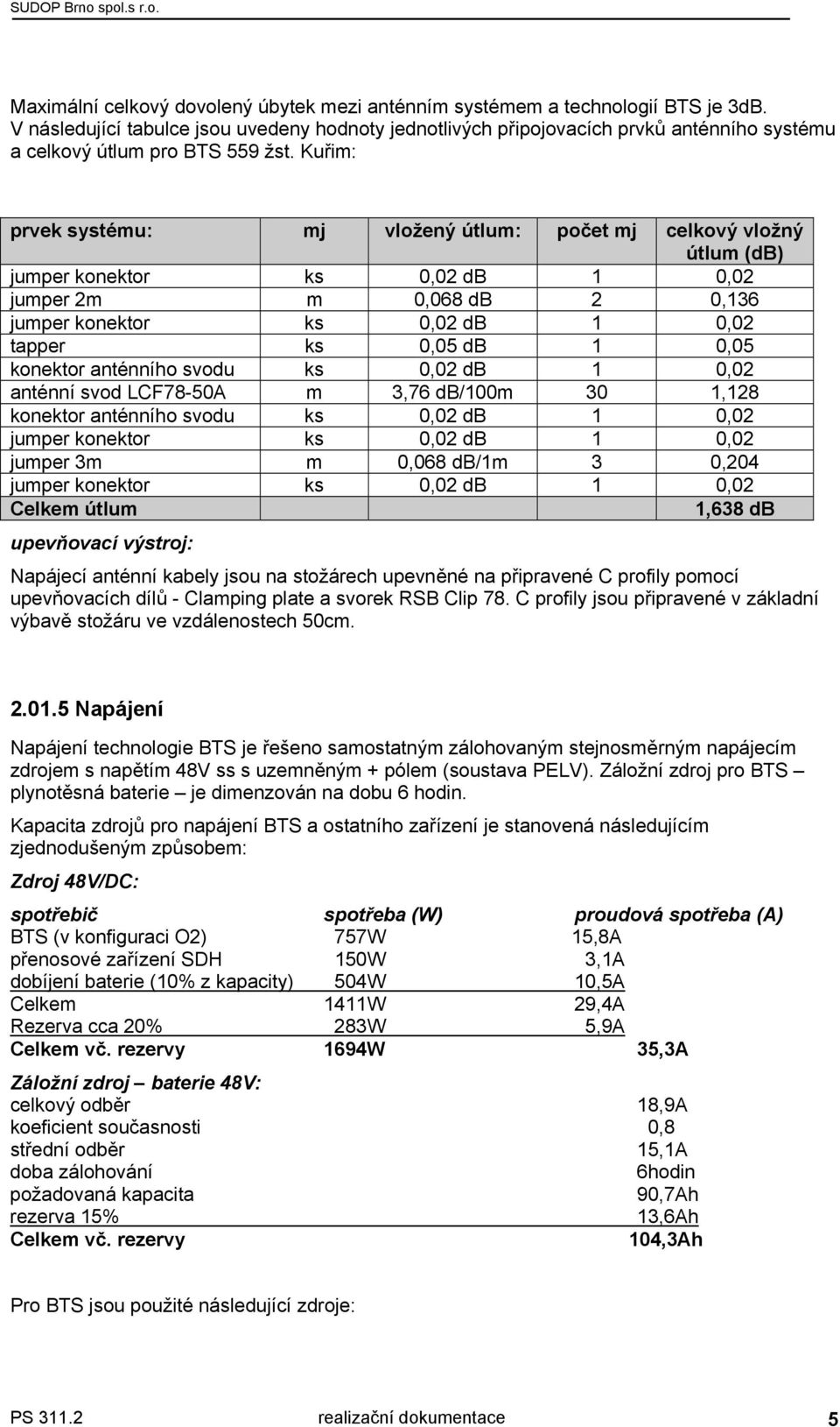 Kuřim: prvek systému: mj vložený útlum: počet mj celkový vložný útlum (db) jumper konektor ks 0,02 db 1 0,02 jumper 2m m 0,068 db 2 0,136 jumper konektor ks 0,02 db 1 0,02 tapper ks 0,05 db 1 0,05