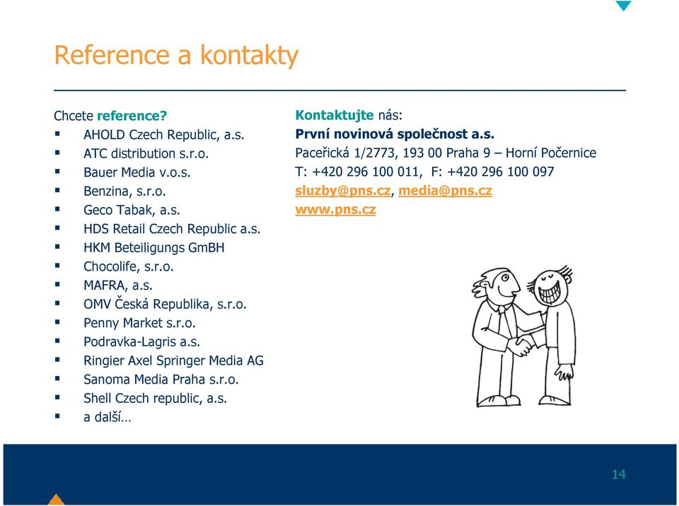 r.o. Shell Czech republic, a.s. a další Kontaktujte nás: První novinová společnost a.s. Paceřická 1/2773, 193 00 Praha 9 Horní Počernice T: +420 296 100 011, F: +420 296 100 097 sluzby@pns.