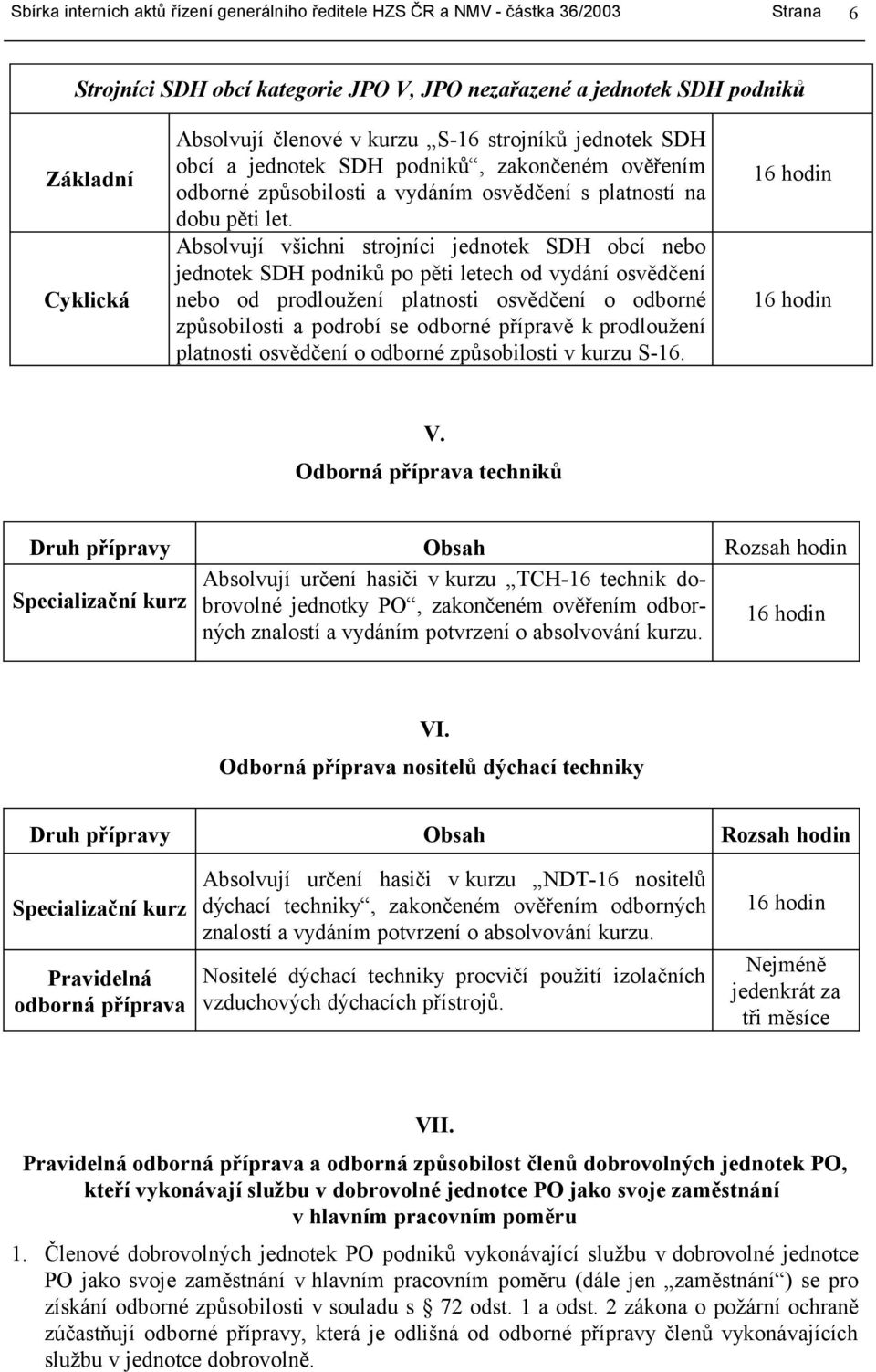 Absolvují všichni strojníci jednotek SDH obcí nebo jednotek SDH podniků po pěti letech od vydání osvědčení nebo od prodloužení platnosti osvědčení o odborné způsobilosti a podrobí se odborné přípravě