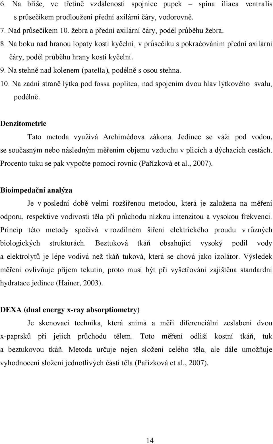 Na stehně nad kolenem (patella), podélně s osou stehna. 10. Na zadní straně lýtka pod fossa poplitea, nad spojením dvou hlav lýtkového svalu, podélně.