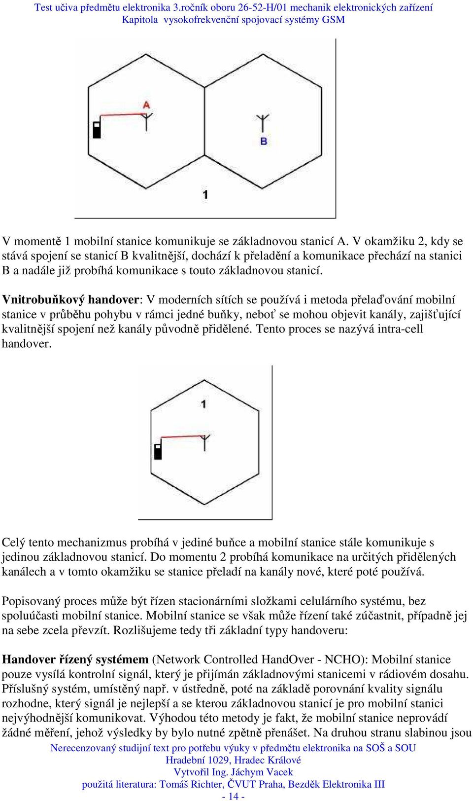 Vnitrobuňkový handover: V moderních sítích se používá i metoda přelaďování mobilní stanice v průběhu pohybu v rámci jedné buňky, neboť se mohou objevit kanály, zajišťující kvalitnější spojení než