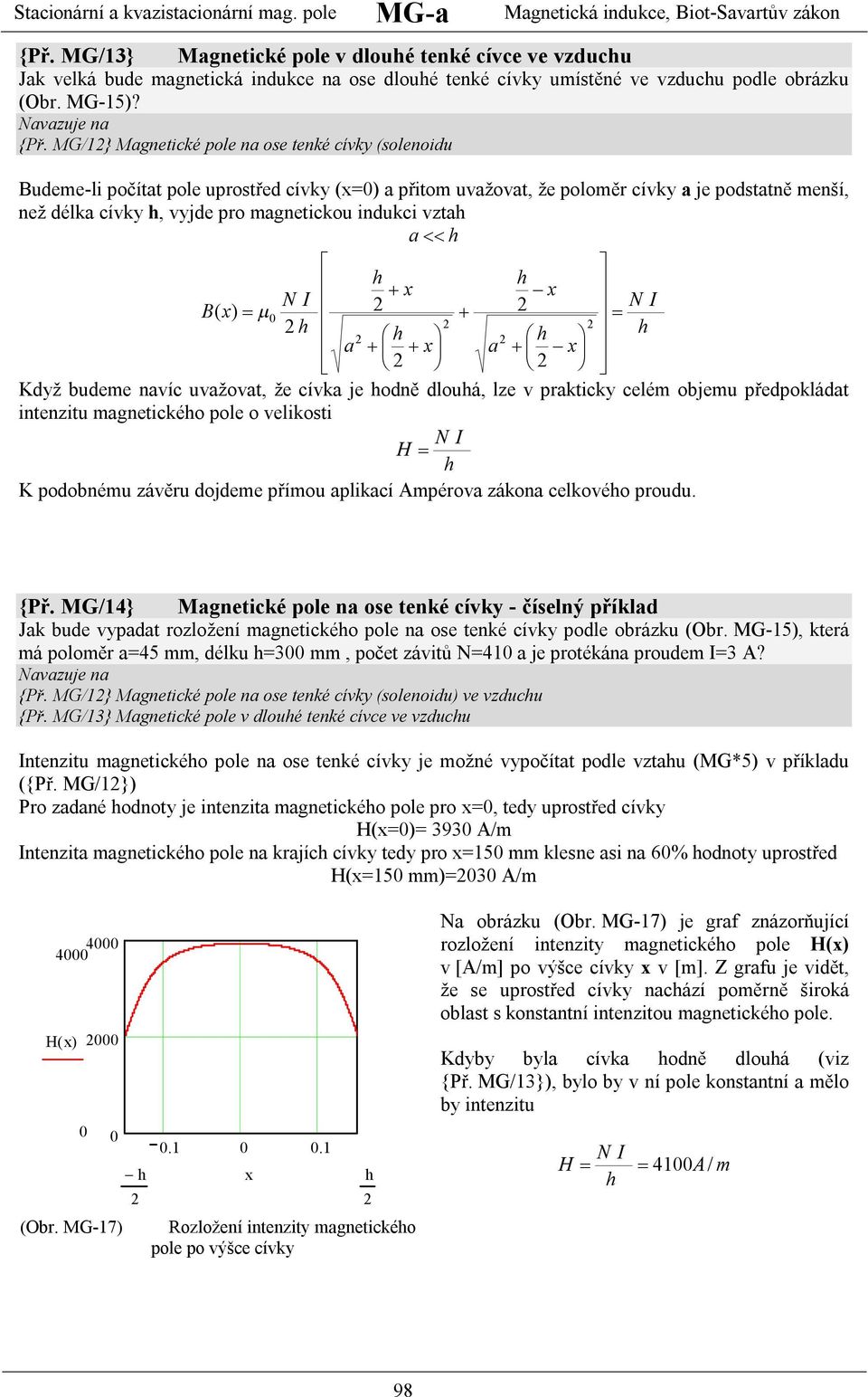 MG/} Mgnetické poe n ose tenké cíky (soenoidu udee-i počítt poe upostřed cíky (=) přito užot, že pooě cíky je podsttně enší, než dék cíky, yjde po gnetickou indukci zt ( ) Když udee níc užot, že cík