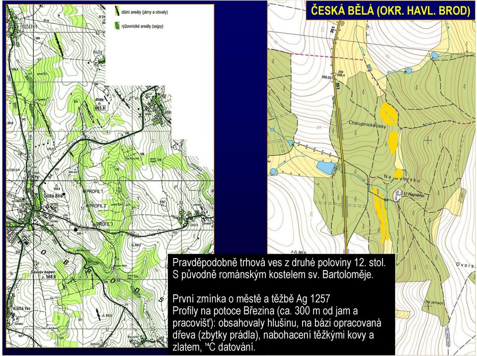 První zmínka o městě a těžbě Ag 1257 Profily na potoce Březina (ca.