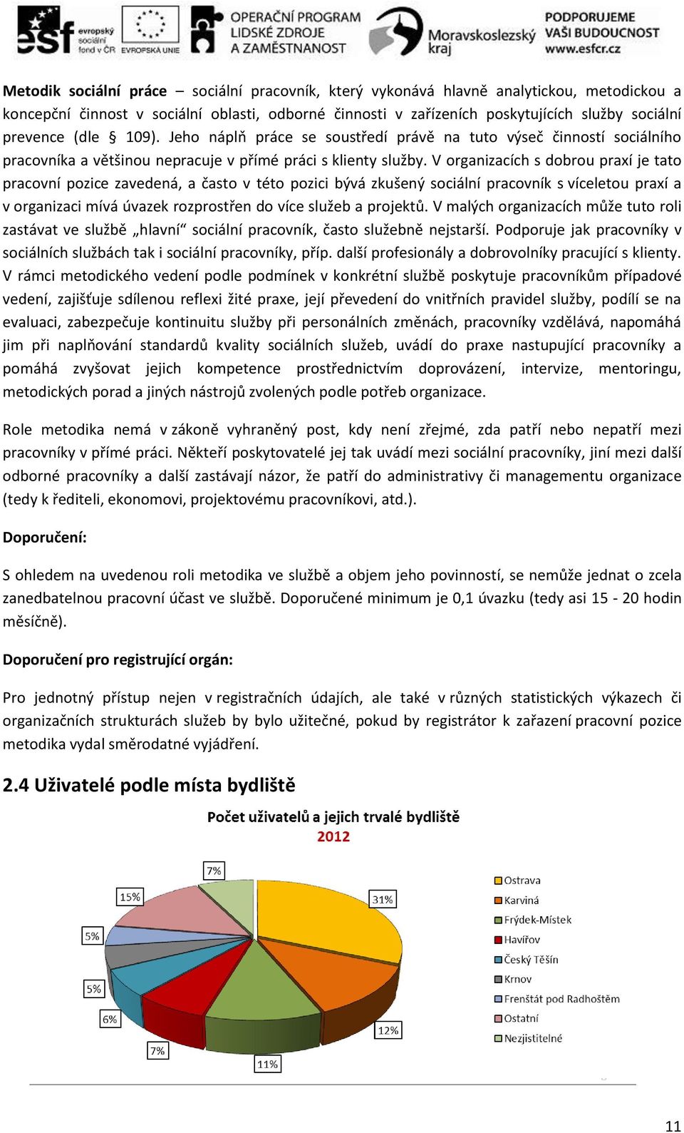 V organizacích s dobrou praxí je tato pracovní pozice zavedená, a často v této pozici bývá zkušený sociální pracovník s víceletou praxí a v organizaci mívá úvazek rozprostřen do více služeb a