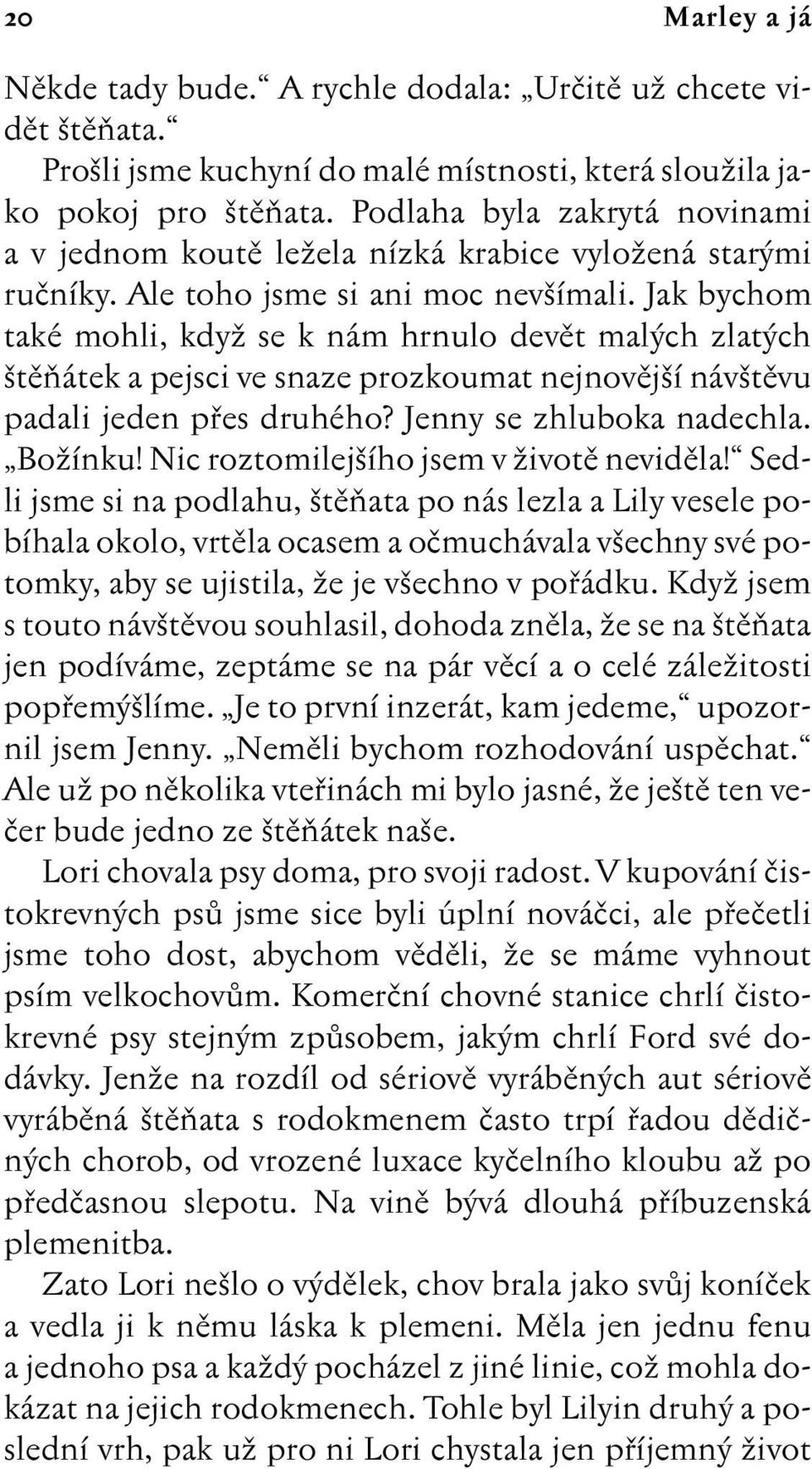 Jak bychom také mohli, kdyï se k nám hrnulo devût mal ch zlat ch tûàátek a pejsci ve snaze prozkoumat nejnovûj í náv tûvu padali jeden pfies druhého? Jenny se zhluboka nadechla. BoÏínku!