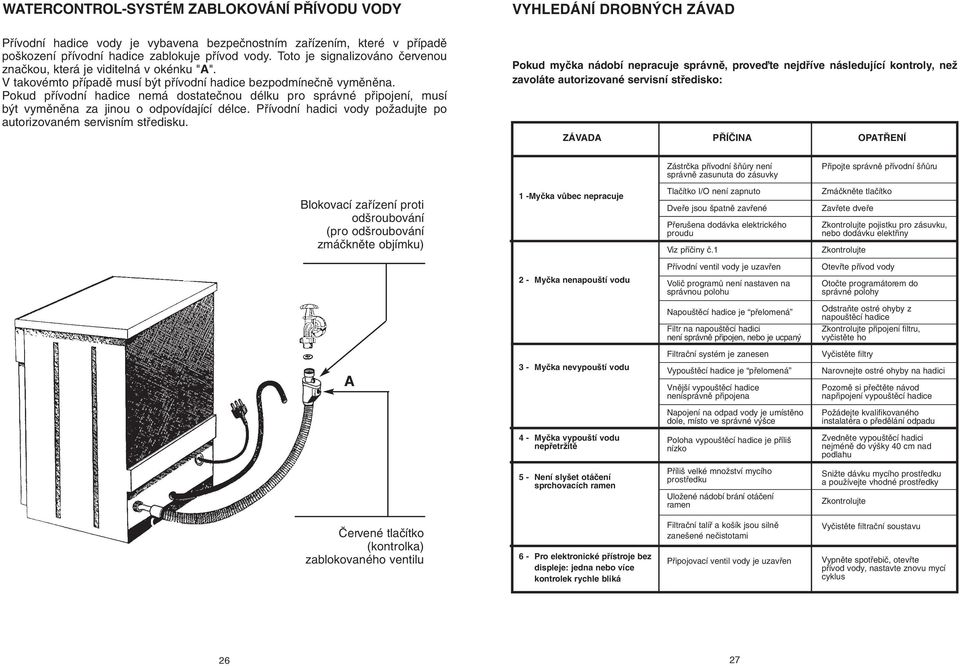 Pokud pfiívodní hadice nemá dostateãnou délku pro správné pfiipojení, musí b t vymûnûna za jinou o odpovídající délce. Pfiívodní hadici vody poïadujte po autorizovaném servisním stfiedisku.