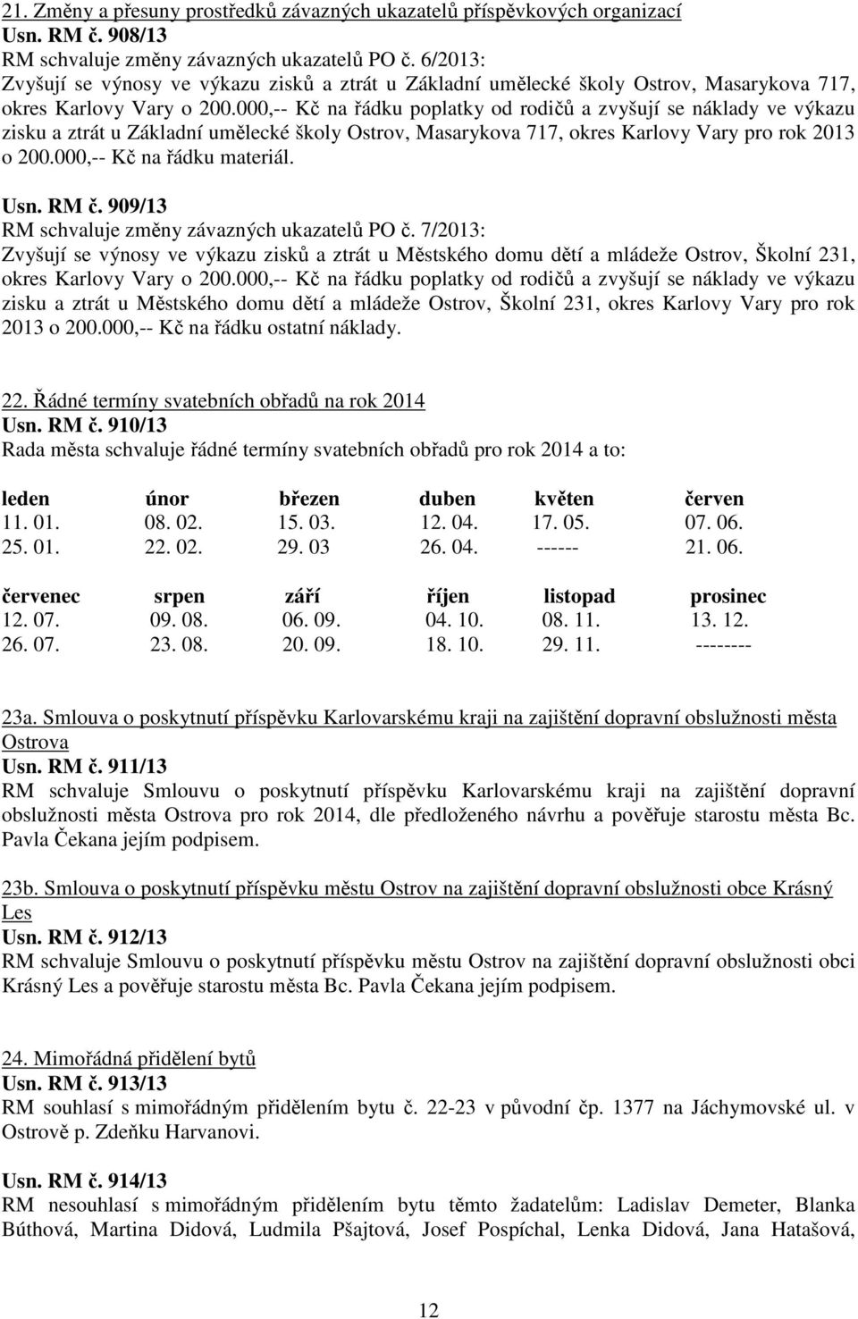 000,-- Kč na řádku poplatky od rodičů a zvyšují se náklady ve výkazu zisku a ztrát u Základní umělecké školy Ostrov, Masarykova 717, okres Karlovy Vary pro rok 2013 o 200.000,-- Kč na řádku materiál.