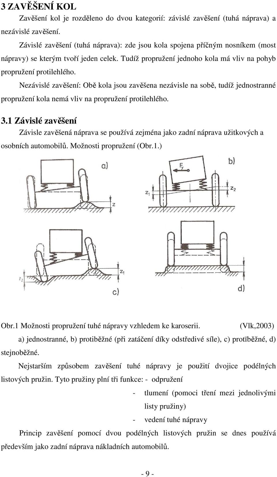 Nezávislé zavěšení: Obě kola jsou zavěšena nezávisle na sobě, tudíž jednostranné propružení kola nemá vliv na propružení protilehlého. 3.