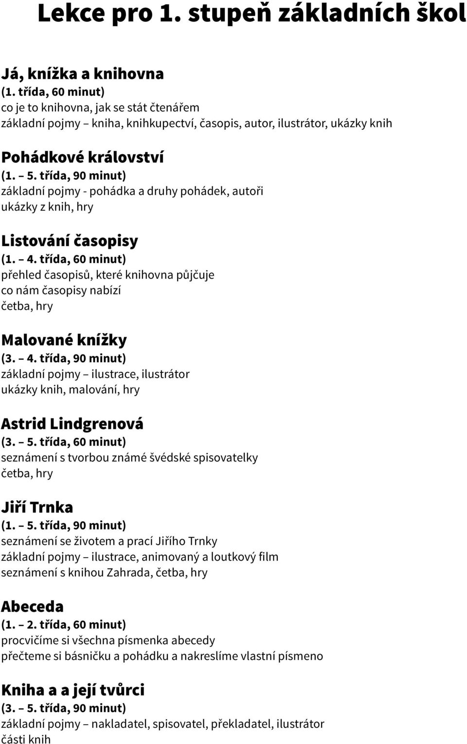 třída, 90 minut) základní pojmy - pohádka a druhy pohádek, autoři ukázky z knih, hry Listování časopisy (1. 4.