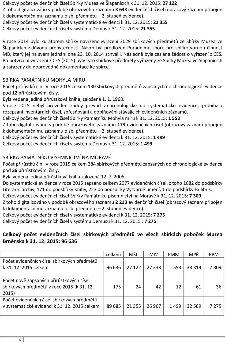 Celkový počet evidenčních čísel v systematické evidenci k 31. 12.