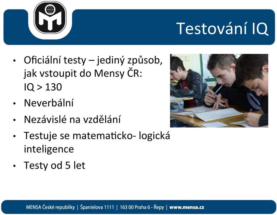 Neverbální Nezávislé na vzdělání Testuje