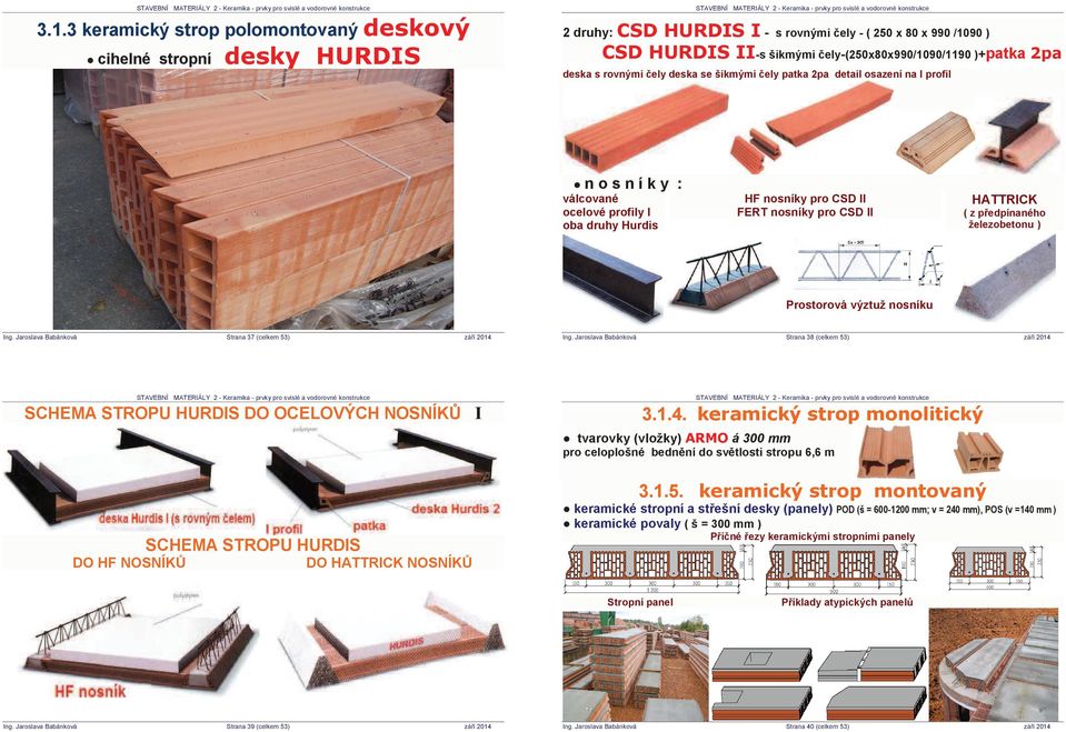 z pĝedpínaného železobetonu ) Prostorová výztuž nosníku Strana 37 (celkem 53) Strana 38 (celkem 53) SCHEMA STROPU HURDIS DO OCELOVÝCH NOSNÍKģ I 3.1.4.