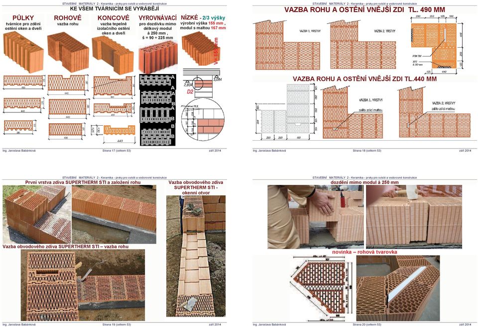 167 mm délkový modul á 250 mm, š = 90 225 mm V= 155 mm PģLKY tvárnice pro zdční ostční oken a dveĝí VAZBA ROHU A OSTċNÍ VNċJŠÍ ZDI TL.