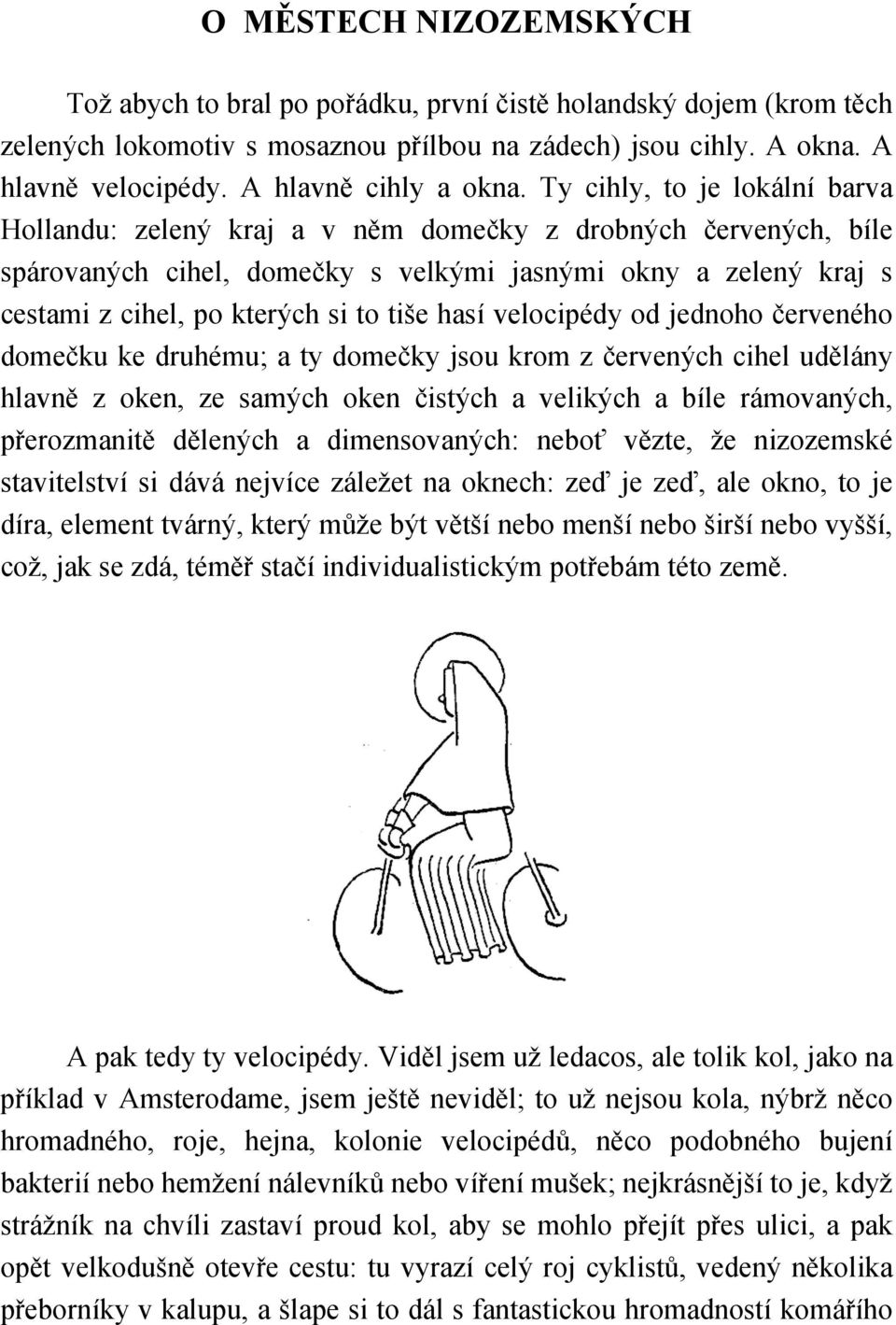 Ty cihly, to je lokální barva Hollandu: zelený kraj a v něm domečky z drobných červených, bíle spárovaných cihel, domečky s velkými jasnými okny a zelený kraj s cestami z cihel, po kterých si to tiše