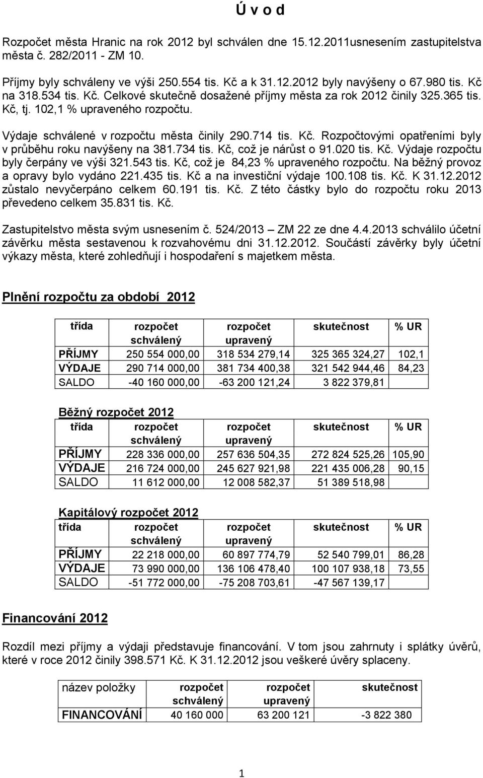 734 tis. Kč, coţ je nárůst o 91.020 tis. Kč. Výdaje rozpočtu byly čerpány ve výši 321.543 tis. Kč, coţ je 84,23 % upraveného rozpočtu. Na běţný provoz a opravy bylo vydáno 221.435 tis.