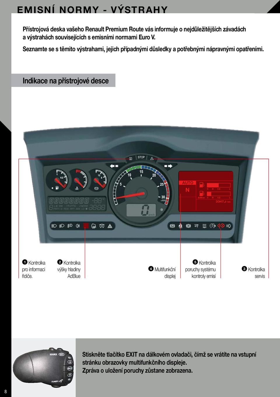 Indikace na přístrojové desce AUTO N 0 R / L AdBlue 0 R / L 3347, km Kontrolka pro informaci řidiče.