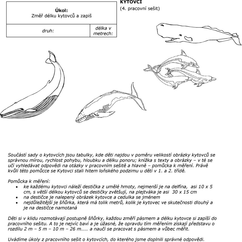 texty a obrázky v té se učí vyhledávat odpovědi na otázky v pracovním sešitě a hlavně pomůcka k měření. Právě kvůli této pomůcce se Kytovci stali hitem loňského podzimu u dětí v 1. a 2. třídě.