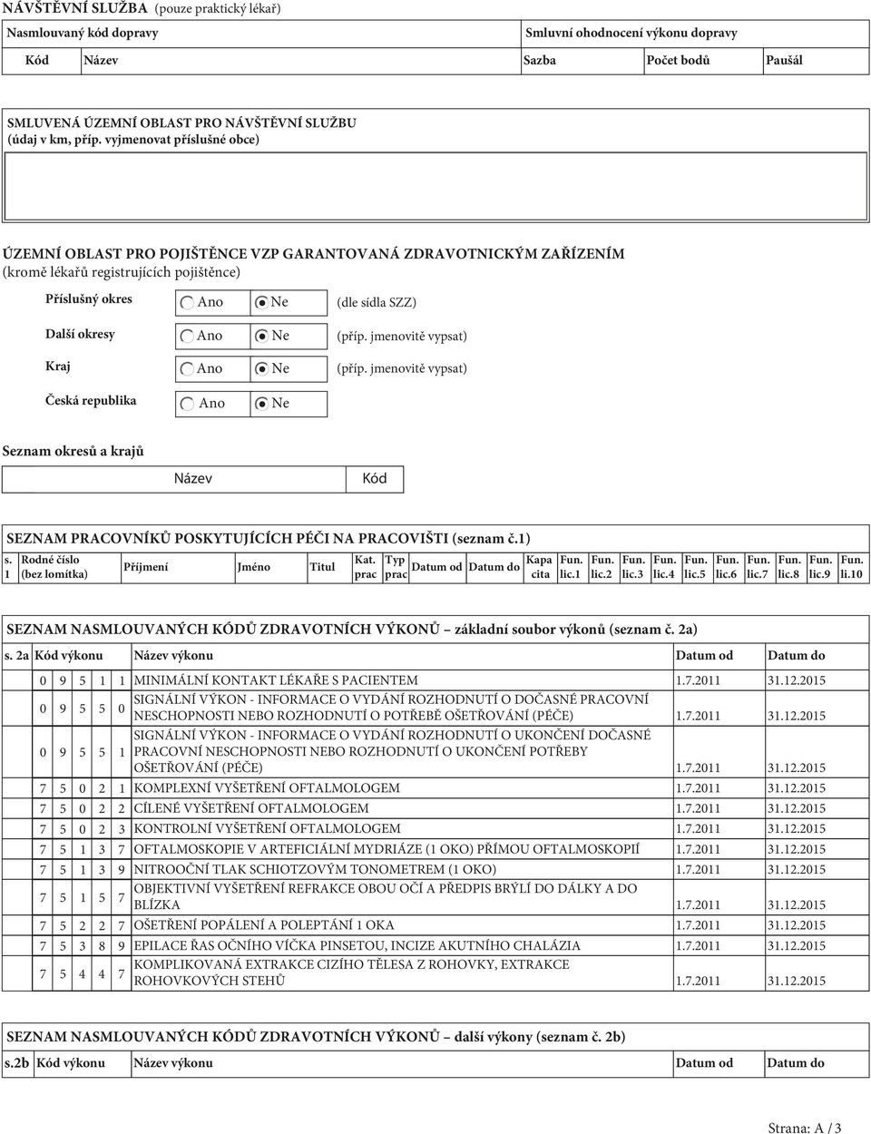 sídla SZZ) (příp. jmenovitě vypsat) (příp. jmenovitě vypsat) Česká republika Ano Ne Seznam okresů a krajů Název Kód SEZNAM PRACOVNÍKŮ POSKYTUJÍCÍCH PÉČI NA PRACOVIŠTI (seznam č.1) s.