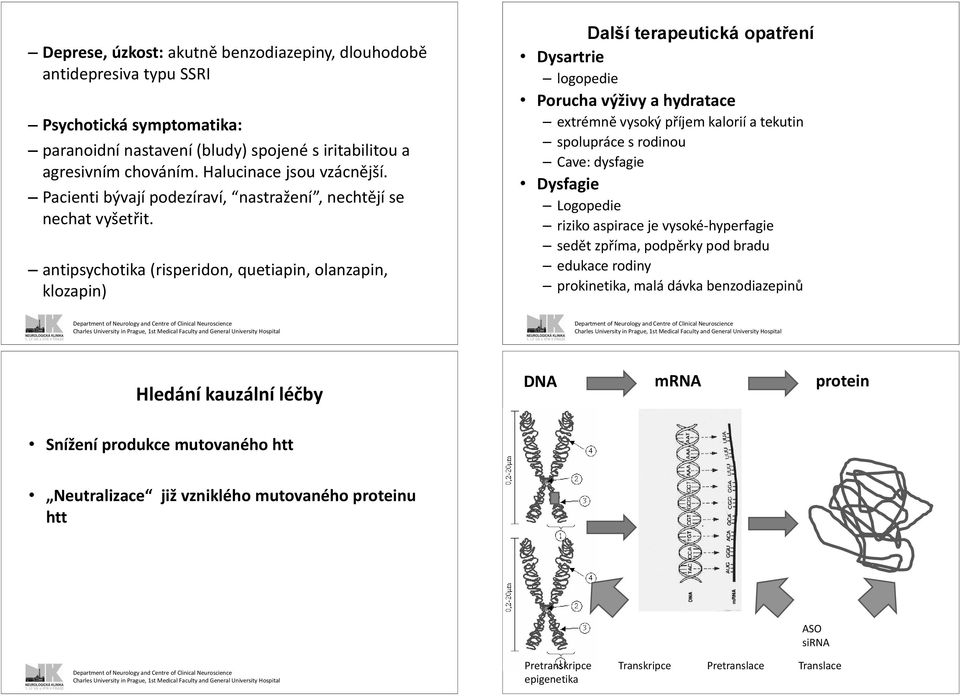 antipsychotika (risperidon, quetiapin, olanzapin, klozapin) Další terapeutická opatření Dysartrie logopedie Porucha výživy a hydratace extrémně vysoký příjem kalorií a tekutin spolupráce s rodinou