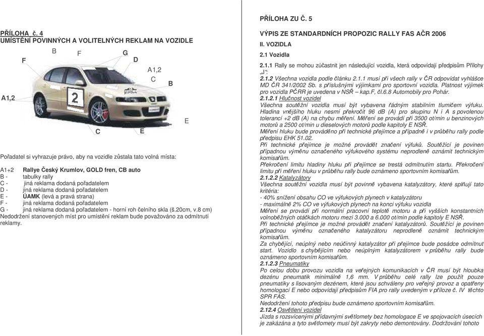 tabulky rally C - jiná reklama dodaná poadatelem D - jiná reklama dodaná poadatelem E - ÚAMK (levá a pravá strana) F - jiná reklama dodaná poadatelem G - jiná reklama dodaná poadatelem - horní roh