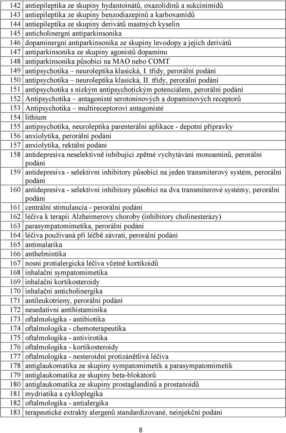 COMT 149 antipsychotika neuroleptika klasická, I. třídy, perorální podání 150 antipsychotika neuroleptika klasická, II.