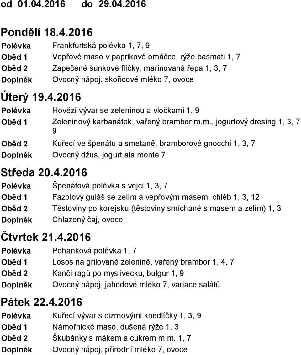 2016 Středa 20.4.