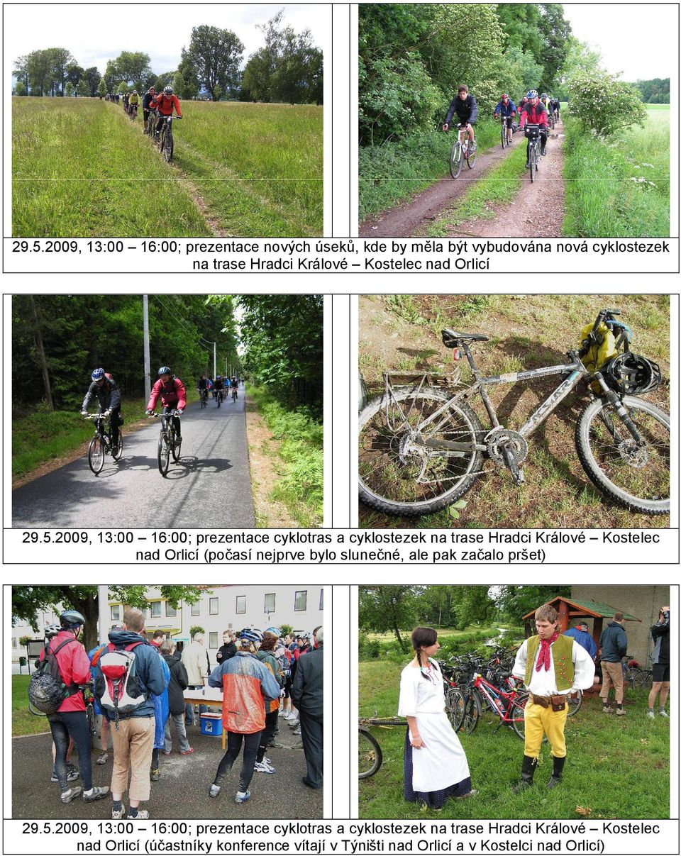 2009, 13:00 16:00; prezentace cyklotras a cyklostezek na trase Hradci Králové Kostelec nad Orlicí (počasí nejprve