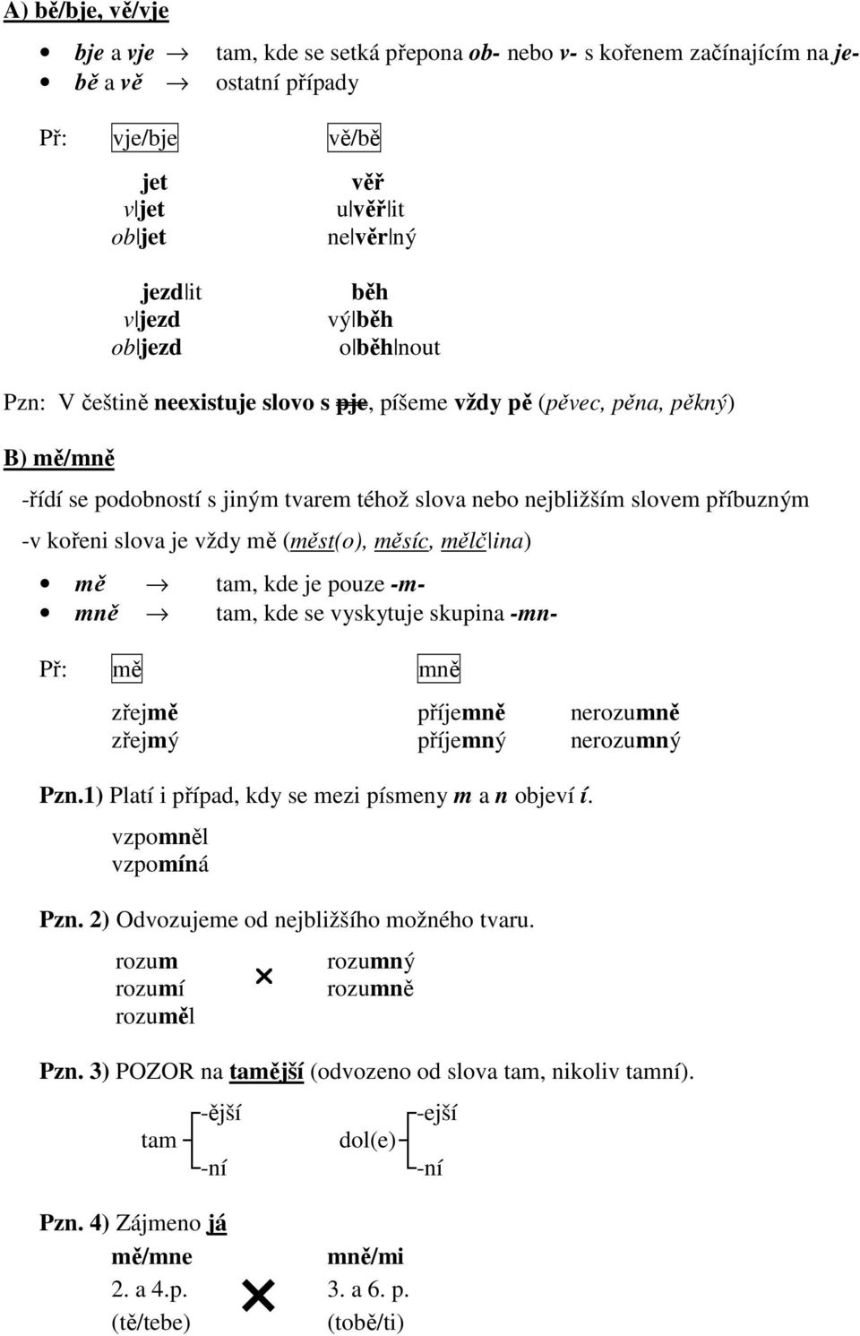 slova je vždy mě (měst(o), měsíc, mělč ina) mě tam, kde je pouze -m- mně tam, kde se vyskytuje skupina -mn- Př: mě mně zřejmě příjemně nerozumně zřejmý příjemný nerozumný Pzn.