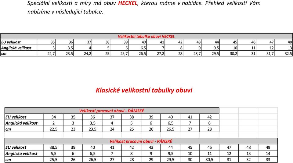27,2 28 28,7 29,5 30,2 31 31,7 32,5 Klasické velikostní tabulky obuvi Velikosti pracovní obuvi - DÁMSKÉ EU velikost 34 35 36 37 38 39 40 41 42 Anglická velikost 2 3 3,5 4 5