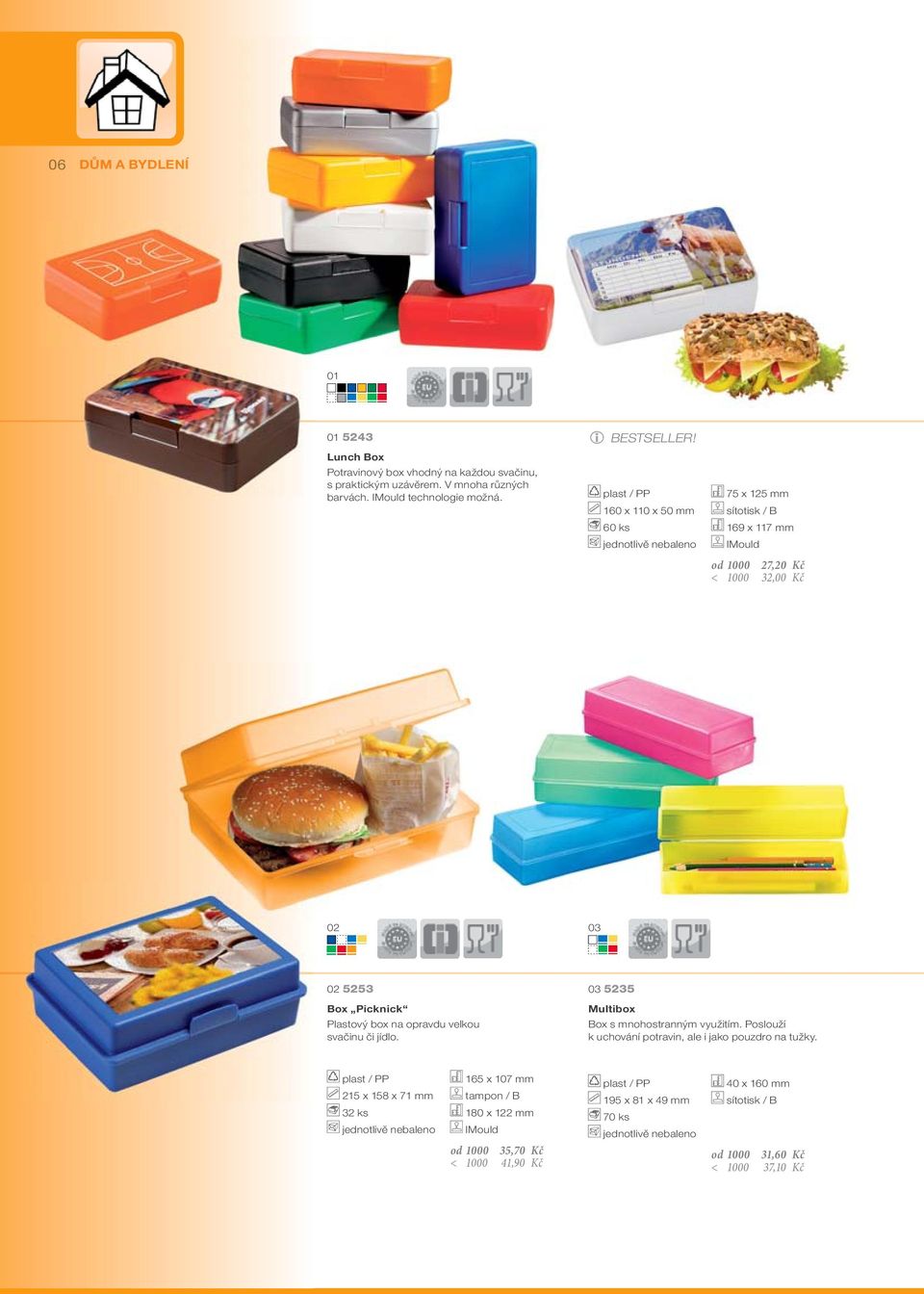 160 x 110 x 50 mm 60 ks 75 x 125 mm 169 x 117 mm od 1000 27,20 Kč < 1000 32,00 Kč 02 03 02 5253 Box Picknick Plastový box na opravdu velkou