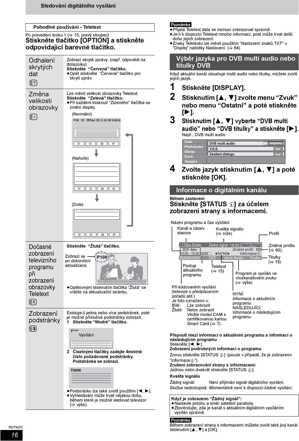 Lze měnit velikost obrazovky Teletext. Stiskněte Zelená tlačítko. Při každém stisknutí Zeleného tlačítka se změní displej. (Normální) P100 101 ZDFtext DO 15. 05.