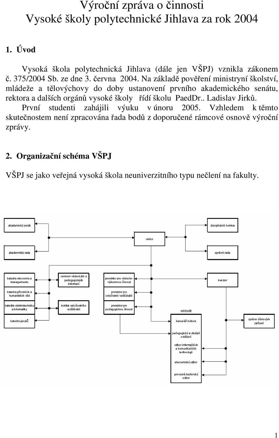 Na základě pověření ministryní školství, mládeže a tělovýchovy do doby ustanovení prvního akademického senátu, rektora a dalších orgánů vysoké školy řídí