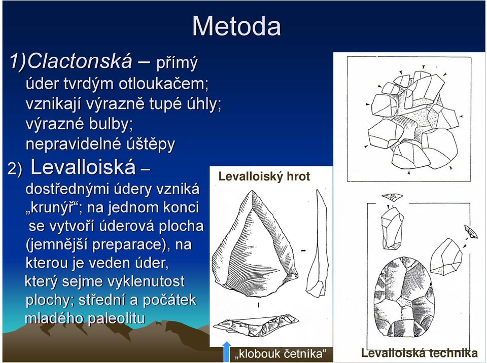 vytvoří úderová plocha (jemnější preparace), na kterou je veden úder, který sejme