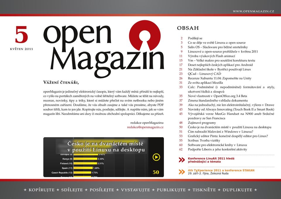 Doufáme, že vás obsah zaujme a také vás prosíme, abyste PDF soubor šířili, kam to jen jde. Kopírujte nás, posílejte, sdílejte. A napište nám, jak se vám magazín líbí.